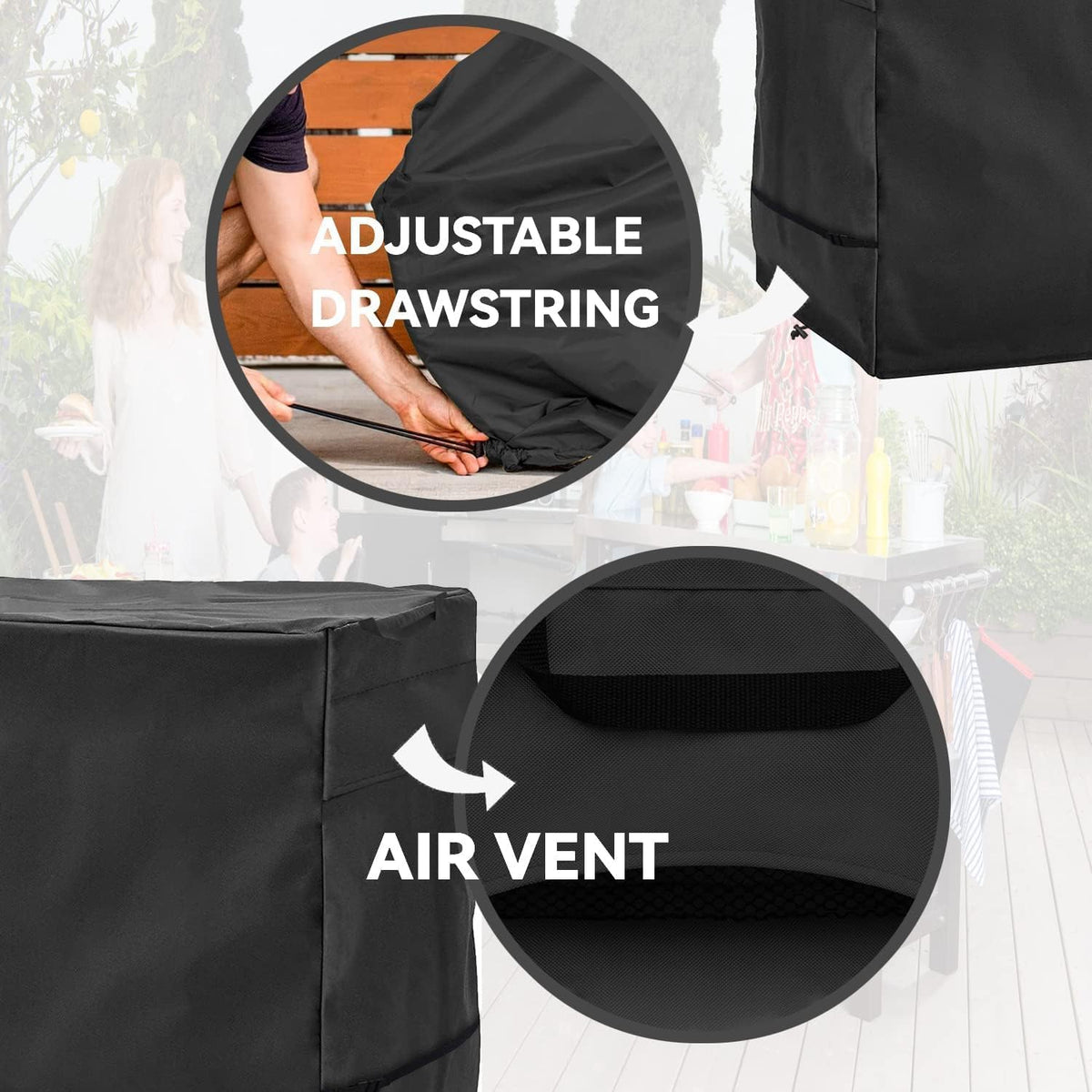 Outdoor Prep Table Cover- Heavy Duty Waterproof Cover for Outdoor Wicker Bar Cart, Compatible with 48 Inch Outdoor Beverage Serving Cart and Storage Cabinet Black