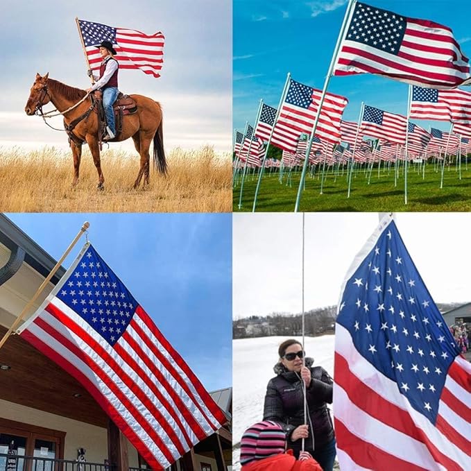 American USA Pleated Fan Flag, 2x4 Feet USA Bunting Decoration Flags Embroidered Patriotic Stars & Sewn Stripes Canvas Header Brass Grommets. (3x5Ft American Flag)