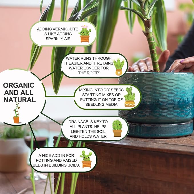 10QT Horticultural Vermiculite Bulk, Organic Vermiculite for Plants, Course Grade Vermiculite for Gardening, for houseplants, for Mushrooms, to Maintain Soil Moisture and Plant Growth(2-4mm)