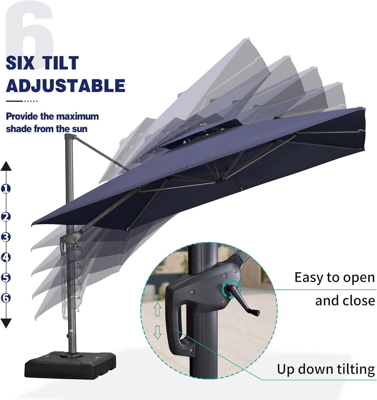 PURPLE LEAF 9' X 12' Cantilever Outdoor Umbrellas Large Patio Umbrella Hanging Double Top Rectangle Offset Umbrella with 360°Rotation Tilting Umbrella Outdoor Patio, Navy Blue