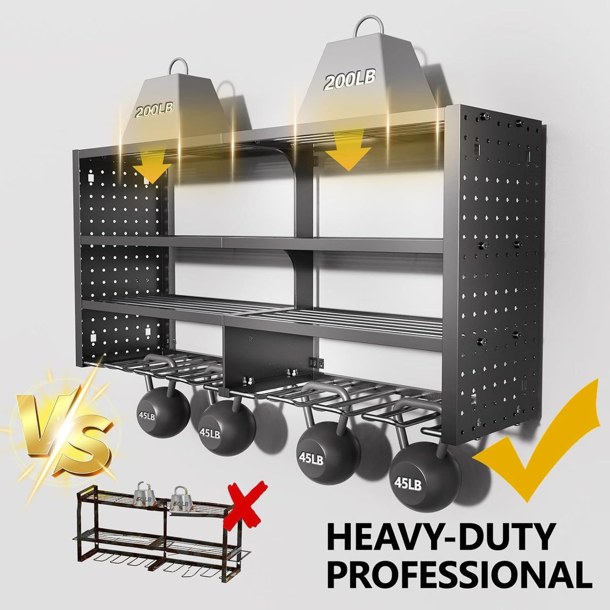 Large Power Tool Organizer Wall Mount, 4 Layer Garage Storage Cordless Tool Organizer with 8 Drills Holder, Heavy Duty Premium Metal Load 400 lbs, Ideal Garage Organization Gifts for Men