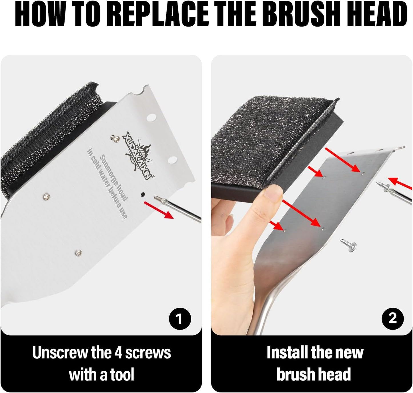 18” Steam Grill Brush Bristle Free,with Extended Luxurious Acacia Wood Handle,Safe Grill Cleaner for Outdoor Grill,Replaceable Head Grill Scraper Tool,BBQ Accessories,Gifts for Men/Dad 