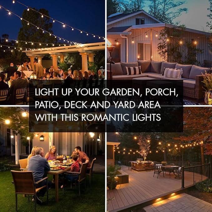 SUNTHIN Outdoor String Lights, 2 Pack 96FT Patio Lights with LED Shatterproof Bulbs, Hanging for Outside, Garden, Backyard, Deck, Porch, Fence, Bistro, Pool, Party