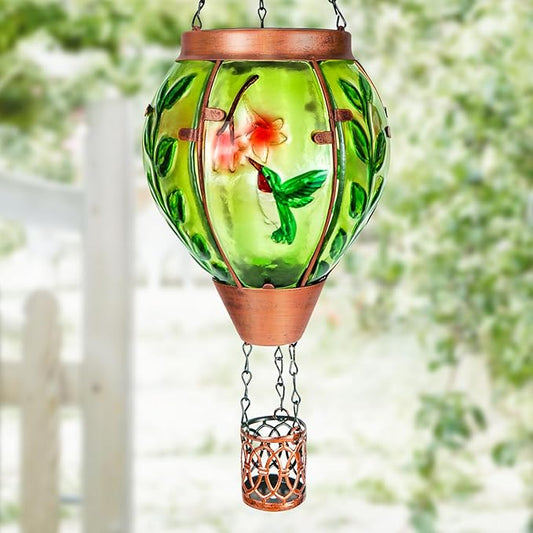 Hummingbird Solar Hot Air Balloon Lantern,Outdoor Decor with Flame Lights Waterproof, Hanging Lights for Garden Yard Lawn Patio, Unique Gifts for Women Mom Grandma Gardener for Mother'Day