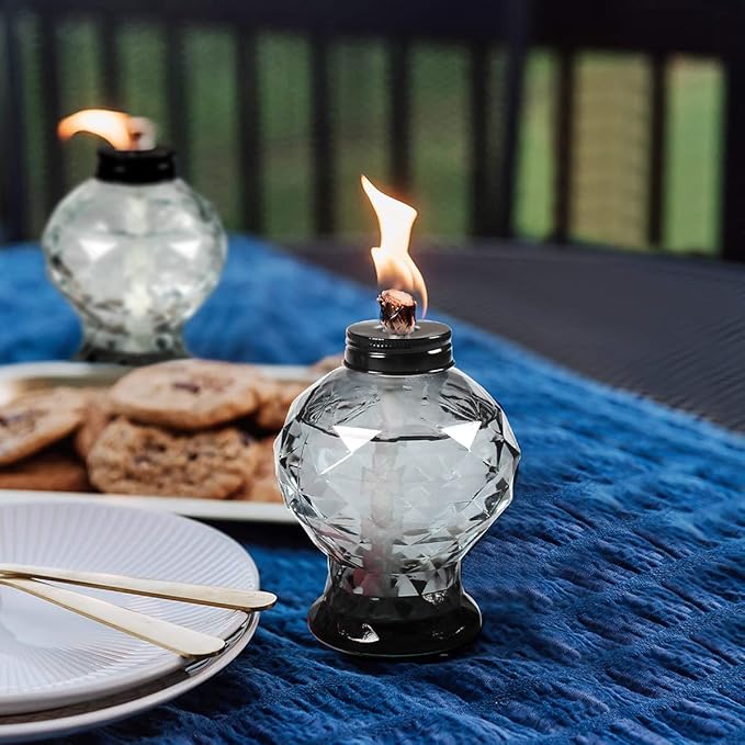 4 Pack Glass Table Torch,Citronella Glass Table top Torches with Wick and Cap for Outdoor ,Refillable Torches Landscape Lanterns Torches for Yard Patio Christmas Garden,Party Decor