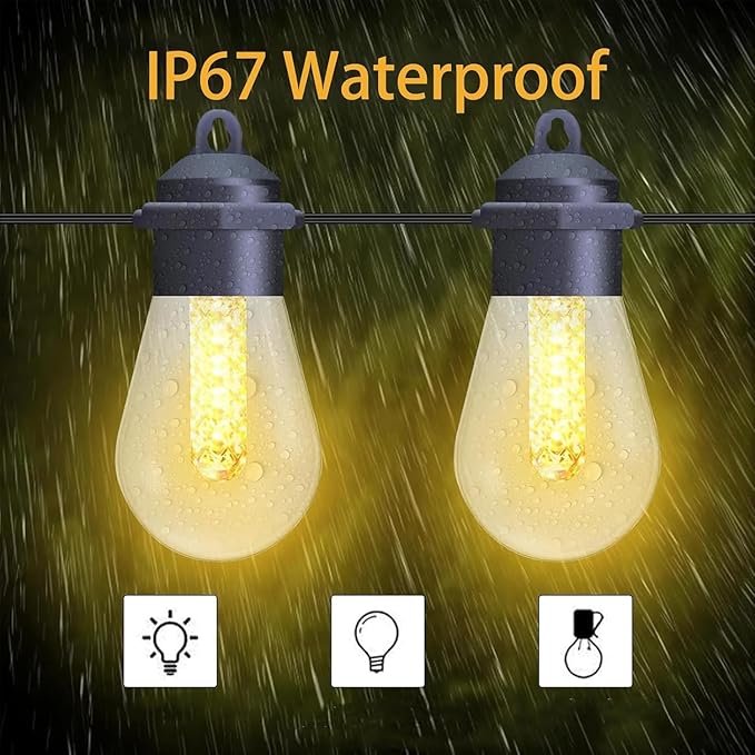 Honche Solar Lights Outdoor Waterproof LED IP66 with 15 Edison Bulb Warm White String Lights Patio Lights Decorate for Christmas Camping Wedding Birthday Backyard Gazebo Party