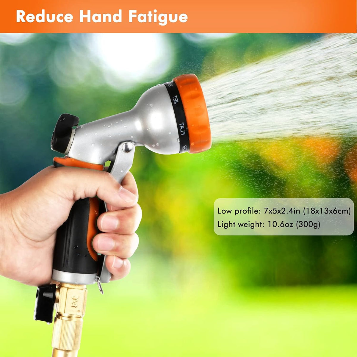 RESTMO Garden Hose Nozzle, Heavy Duty Metal Water Hose Nozzle with 7 Adjustable Spray Patterns, High Pressure Hand Sprayer with Flow Control, Best for Watering Plant & Lawn, Washing Car & Pet, Orange