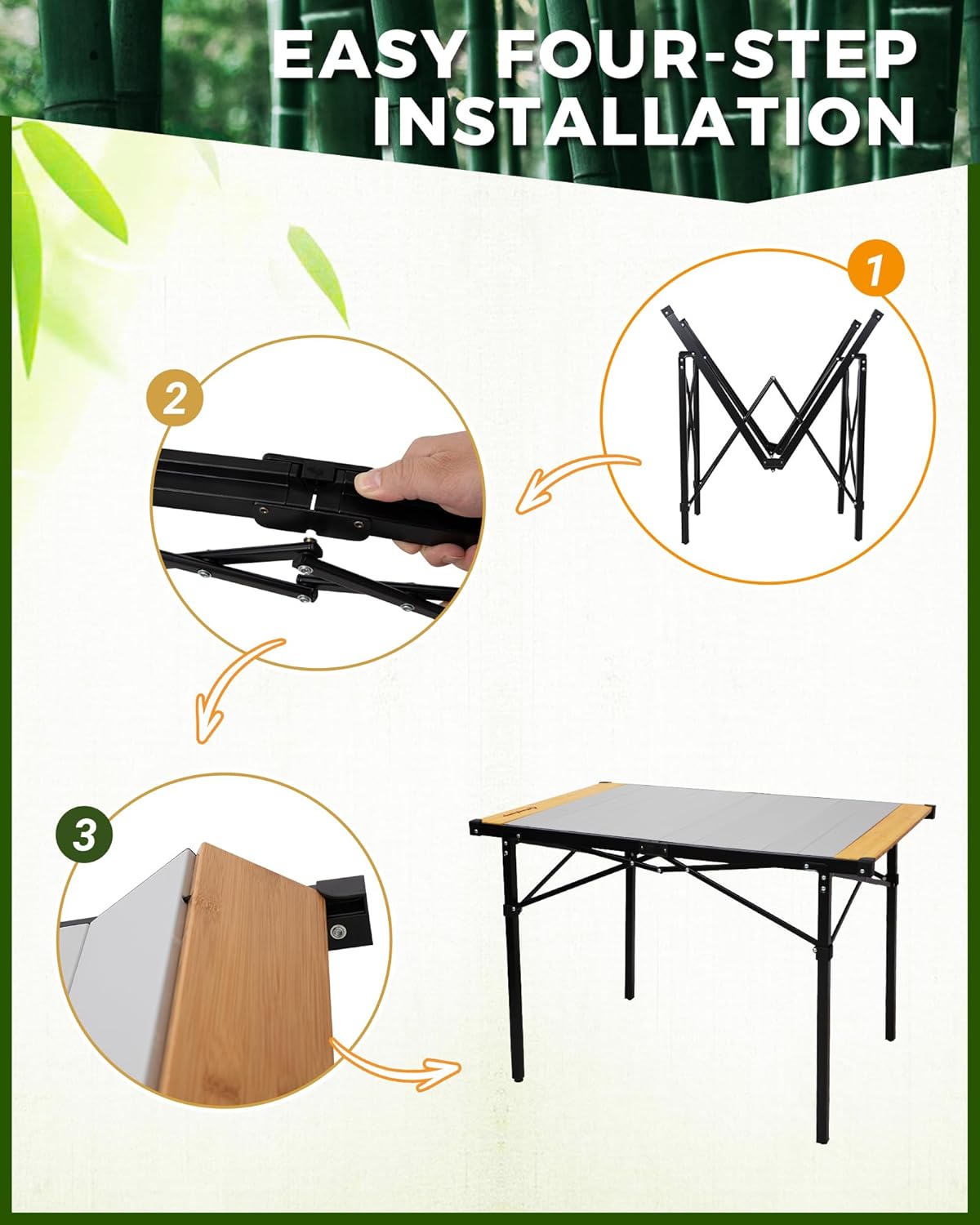 KingCamp Folding Camping Table, Aluminum Roll-Up Camp Table, Large Foldable Table for 2-4 Person, Outdoor Portable Tables with Carry Bag, 180 LBS Heavy Duty Load (Bamboo:40.16“x27.5”,2-4 People)