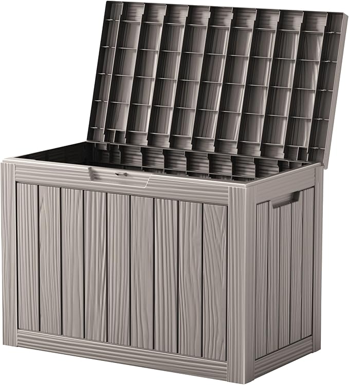 45 Outdoor Storage Box, Waterproof Resin Deck Box with Side Handles, Lockable Outdoor Bench for Indoor & Outdoor Use, Storage Bin for Patio Cushions, Garden Tools, Package Delivery, Grey