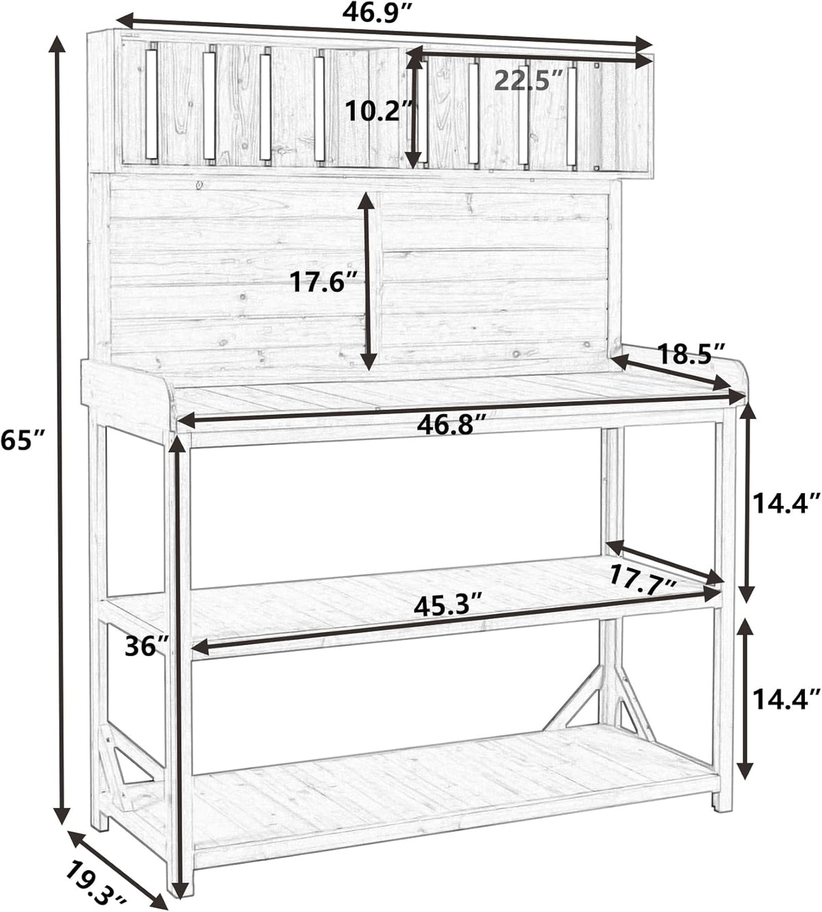 Merax 65" Large Wooden Farmhouse Rustic Outdoor Potting Bench Table with 4 Storage Shelves and Side Hook, Patio Workstation, for Garden, Backyard, Natural