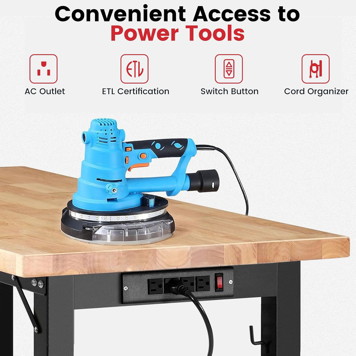 Workbench for Garage 48 Inch Work Bench with Wheels Adjustable Height Work Bench with Pegboard, Power Outlets for Woodworking, Home, Office, Workshop