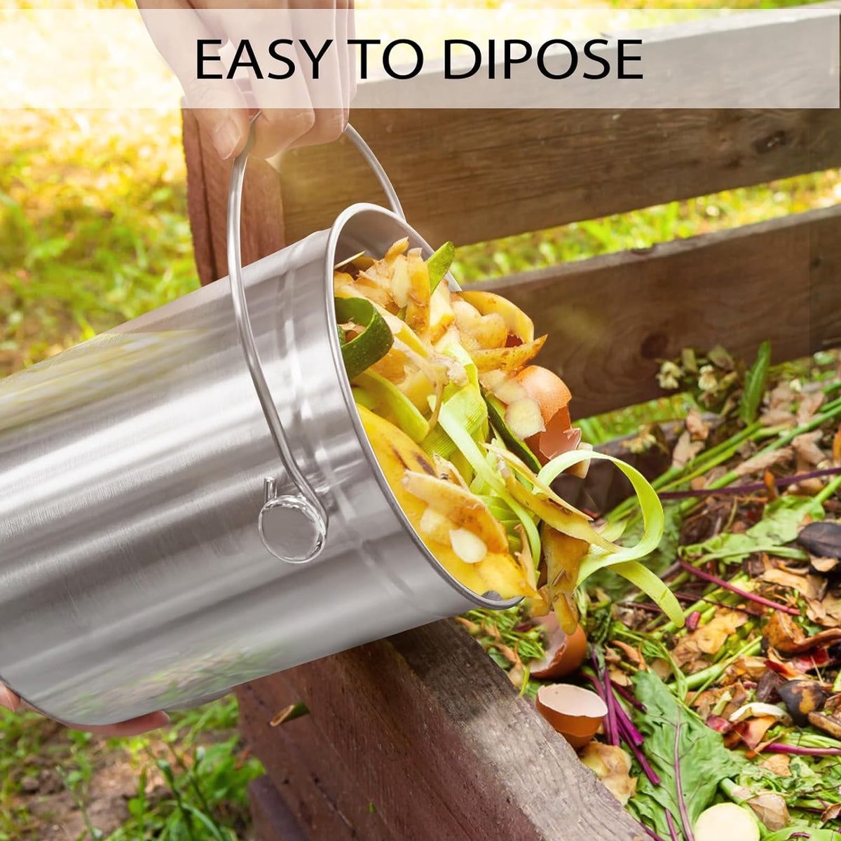 ENLOY Compost Bucket for Kitchen Countertop, 1.3 Gallon Stainless Steel Compost Bin Indoor with Lid, Odorless Food Waste Bucket with Charcoal Filter, Compost Pail for Kitchen with Carrying Handle