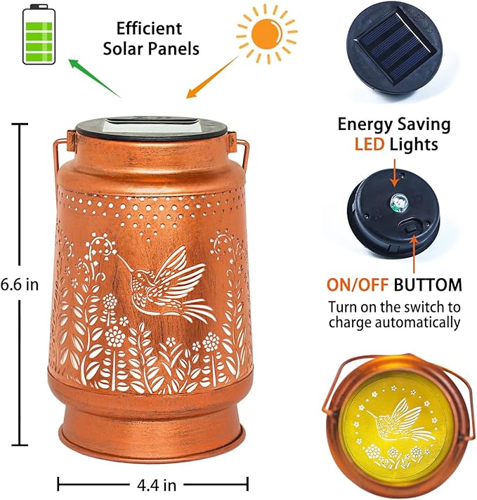 Hummingbird Solar Lanterns Outdoor Waterproof Hanging Solar Lights Hummingbird Gifts for Women Men Metal Decorative LED Hummingbird Lanterns for Garden Decor,Yard,Patio,Lawn,Tabletop,Pathway,Landscape