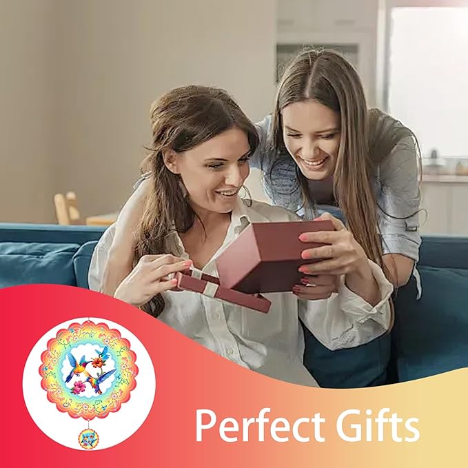 Hummingbirds Metal Wind Spinners Hummingbird Gifts for Mom Women Grandma,12inch Hanging Wind Spinner for Outdoor&Indoor Decor Wind Kinetic Ornament for Yard Garden Decoration