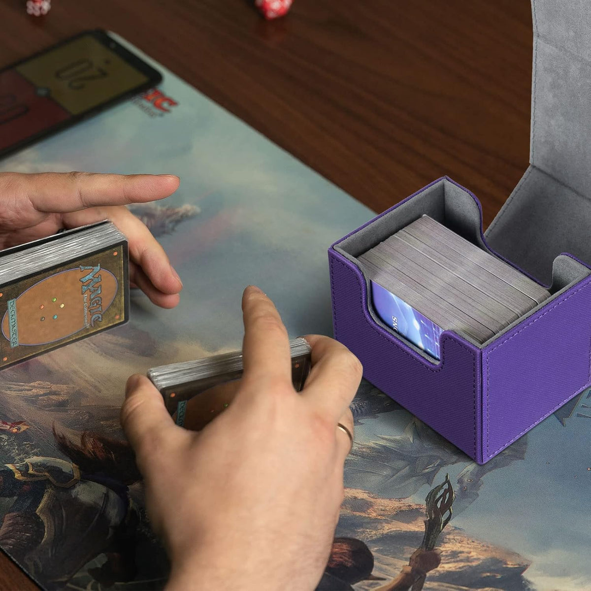 Yookeer 4 Pieces Leather Deck Card Boxes Cards Deck Game Box for Collectible Playing Card Box Compatible with MTG Commander(Black, Purple, Yellow, White,Horizontal)