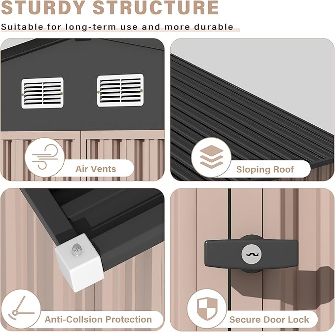 10x12 FT Metal Storage Sheds Outdoor, Metal Yard Sheds Garden Shed Kit, Tool Shed with Lockable Door, Utility Sheds Buildings with Air Vent for Backyard Garden Patio Lawn