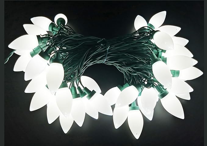 C9 Christmas Lights Outdoor 50 LED Cool White Strawberry 34.5ft Waterproof Xmas String Light for Garden Yard Home Party Holiday Christmas Tree Indoor Decoration(Cool White)