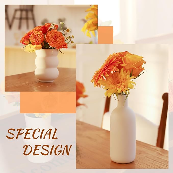 Ceramic Vase for Decor, White Boho Ceramic Vase in Bulk Small Boho Vases Set for Home Modern Minimalist Farmhouse Decoration White Bud Vases for Shelf Decor, Table, Bookshelf (Set of 9)