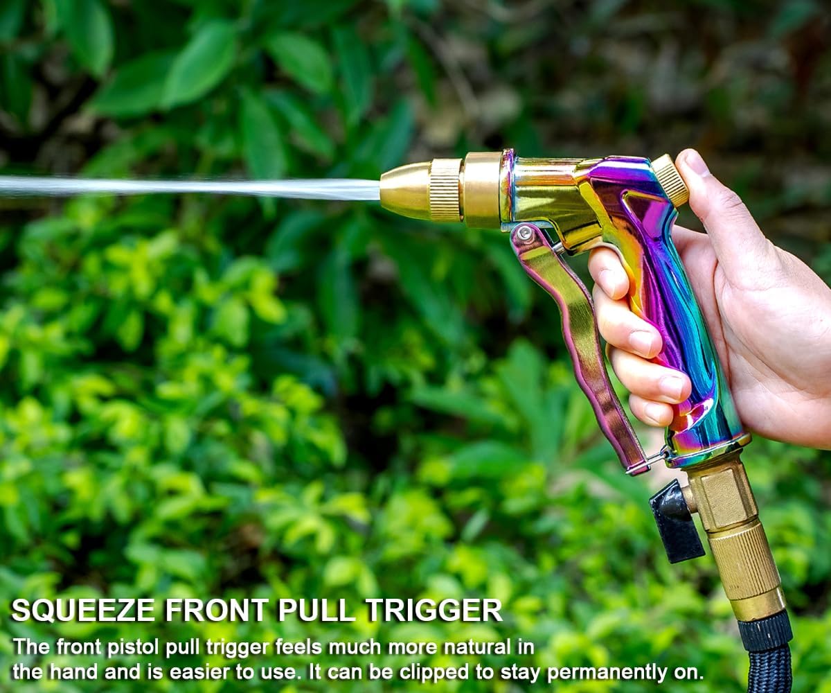 ESOW Heavy Duty Metal Garden Hose Nozzle, High Pressure Water Hose Nozzle with 4 Spray Patterns Rotating, Ideal for Outdoor Lawn & Garden Watering, Car & Pet Washing, Rainbow