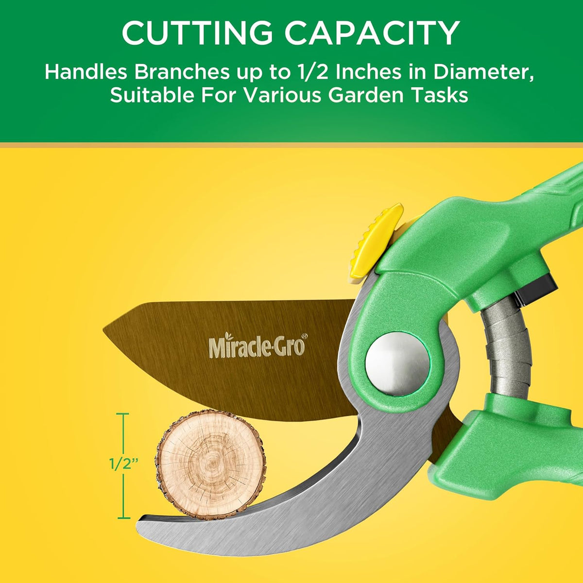 Miracle-Gro 8 in. Bypass Pruning Shears – 1/2 in. Cutting Capacity; Gardening Hand Pruner with Sharp Carbon Steel Blade and Non-Slip Grip – Lightweight Garden Tool for Live Plants and Soft Stems