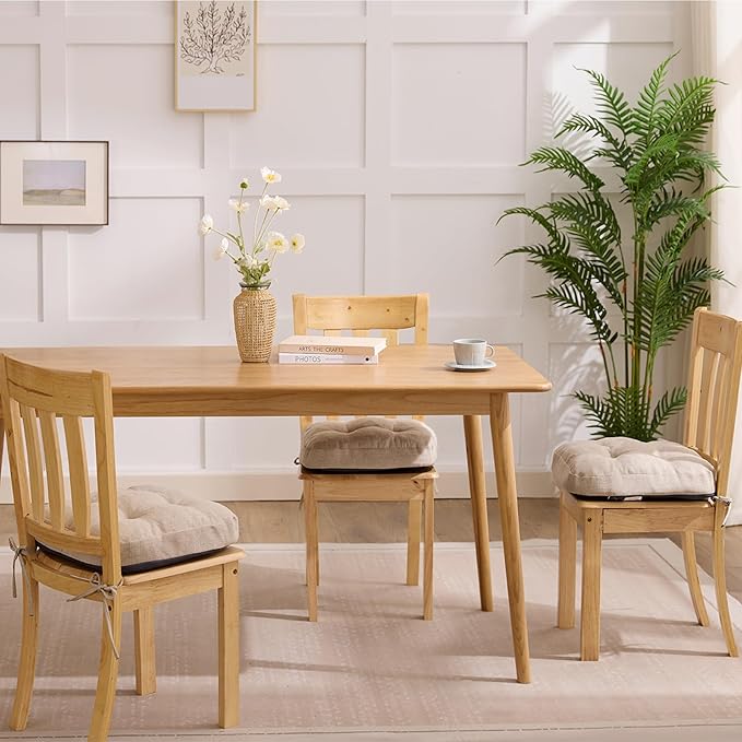 Chair Cushions, Memory Foam Dining Chair Cushions, Tufted Indoor Chair Pads, Set of 4, 16.5' x 16.5' x 3.5', Beige