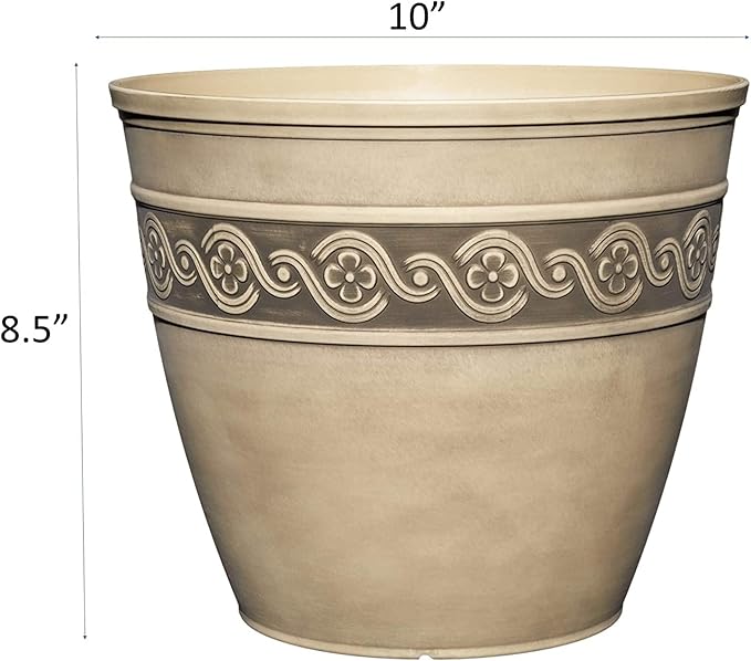 Classic Home and Garden Corinthian Resin Flower Pot Planter, Concrete Grey, 10"