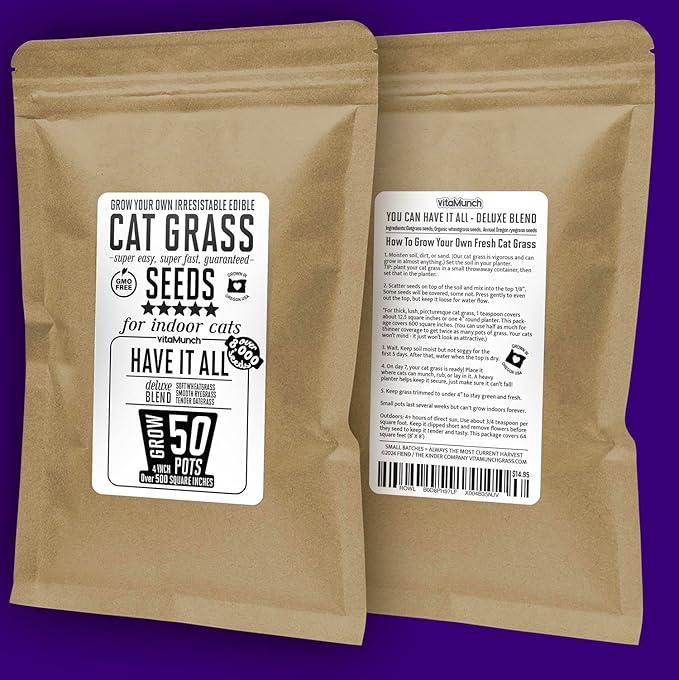 Cat Grass Seeds Deluxe Blend – Tender, Smooth and Chonky – Grows 50 Pots of Fresh Cat Grass for Indoor Cats – Easy & Fast to Grow Bulk Rescuer's Pack Grows 600 Square inches of Edible cat Grass