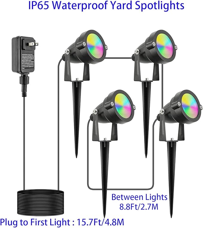 20W Christmas Outdoor Spot Lights with Timer, IP65 Waterproof Metal RGB Landscape Spotights Color Changing Spotlight for Outdoor Yard Garden (4 Lights)