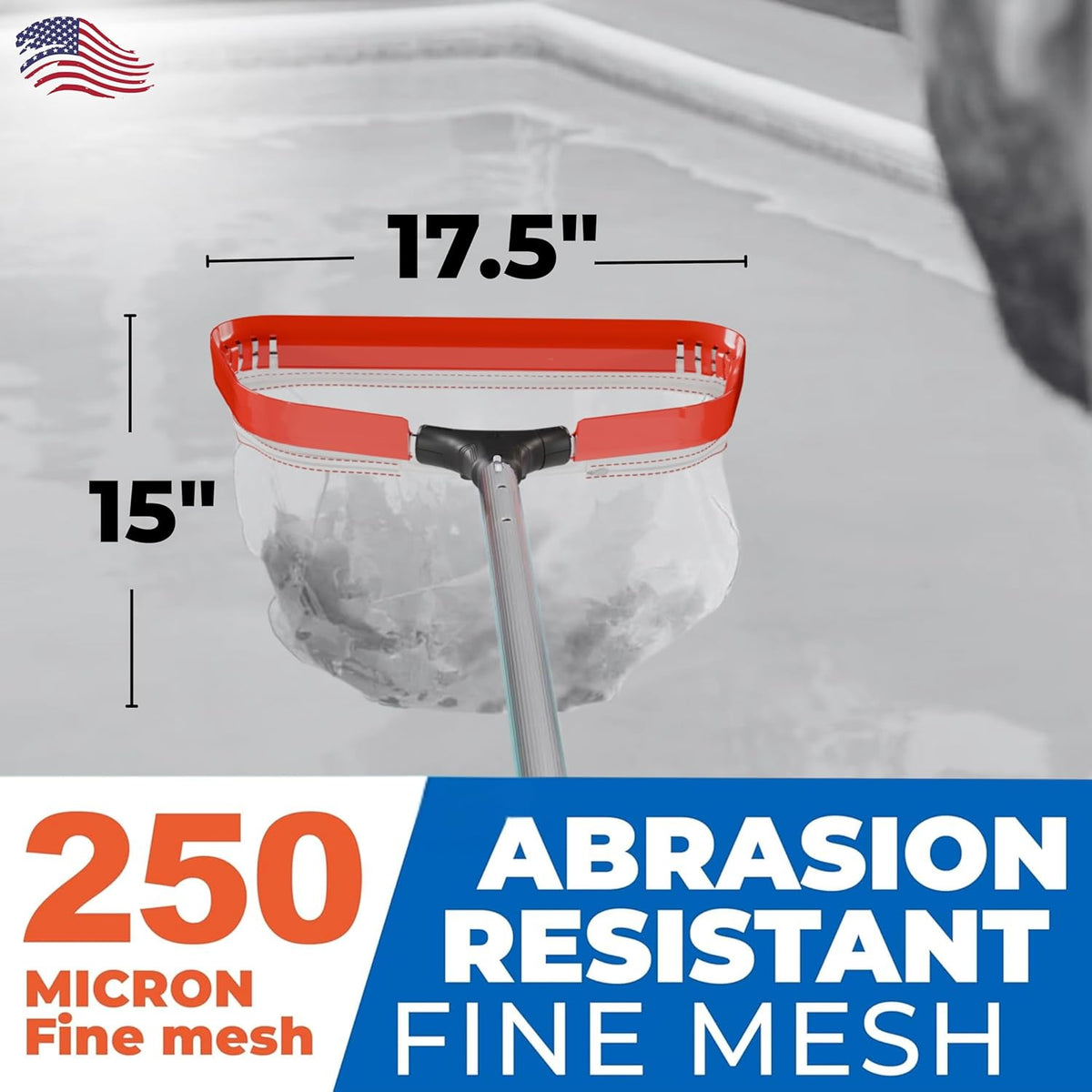 ProTuff 17" Silt Net Pool Skimmer for PROS – “490 Promise” Unlimited Unconditional Replacement – Ultra-Durable Ultra Fine Net for Silt – Heavy-Duty Aluminum Frame, EZ-Clip & Deep Bag for Cleaning