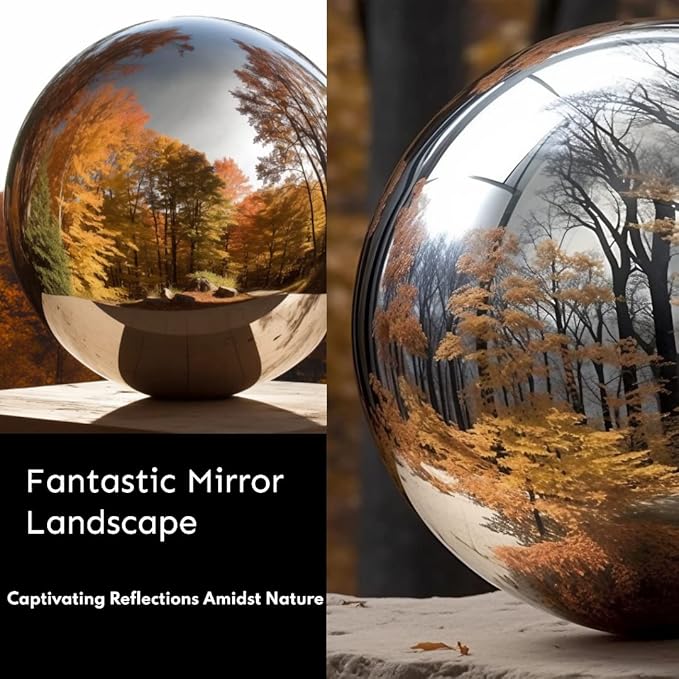 8 Inch Stainless Steel Gazing Globe,v2croft Hollow Ball Mirrored Surface Polished Shiny Sphere,Garden Stainless Steel Gazing Ball for Outdoor Lawn Pond Yard Ornament(Silver)