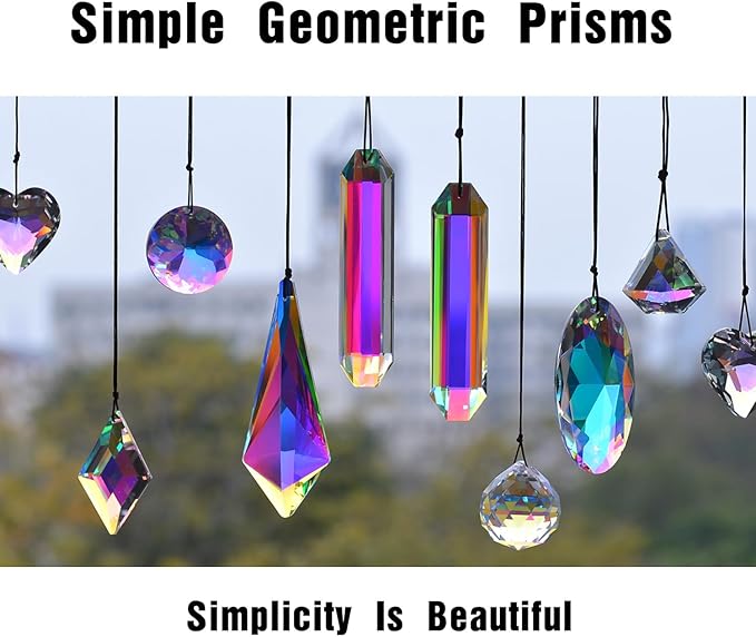 2PCS 5" Large Crystal Sun Catcher Prisms, STINO Hanging Suncatchers with Glass Prism, Rainbow Maker for Windows, Balcony, Kitchen, Garden Decoration (1, Chunky Cone 2Pcs)