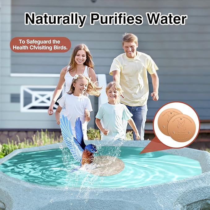 Bird Bath Copper Plate Disk 99.99% Pure Copper Cleaning Disk Stable Triple-Point Support Outdoor Bird Bowl, Pure Copper Bird Bath Purification Tray, Suitable for All Seasons