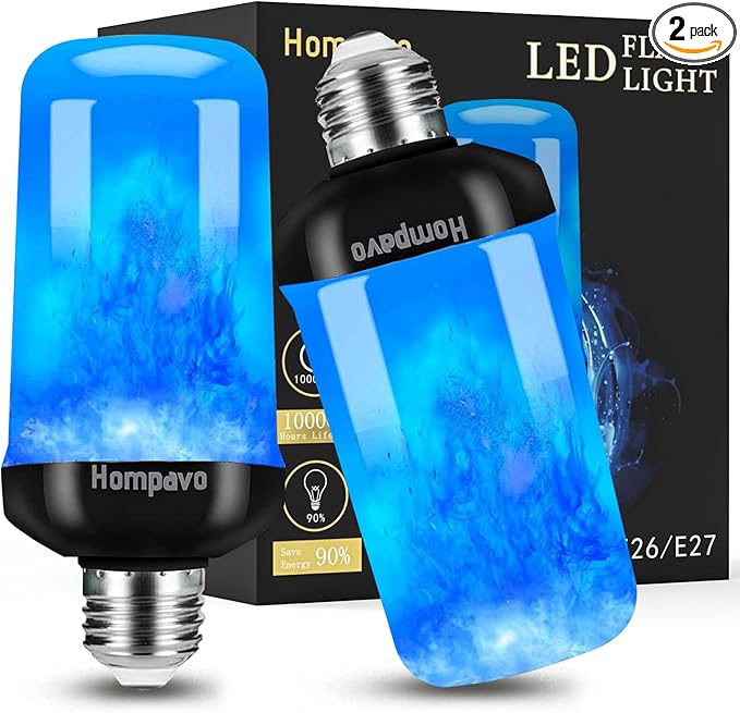 Hompavo 【Upgraded】 LED Flame Light Bulbs, Purple Flickering Light Bulbs with Upside Down Effect, E26/E27 Flame Bulb for Halloween Christmas Party Indoor and Outdoor Home Decoration (2 Pack)