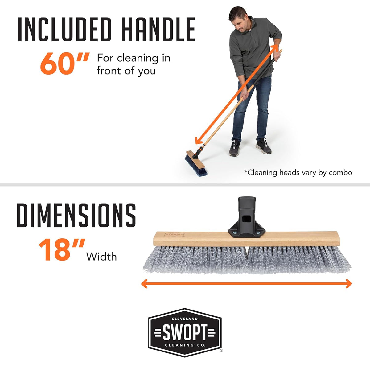 SWOPT 24” Premium Multi-Surface Push Broom Head — Cleaning Head Interchangeable with All SWOPT Cleaning Products for More Efficient Cleaning and Storage — Indoor and Outdoor Push Broom