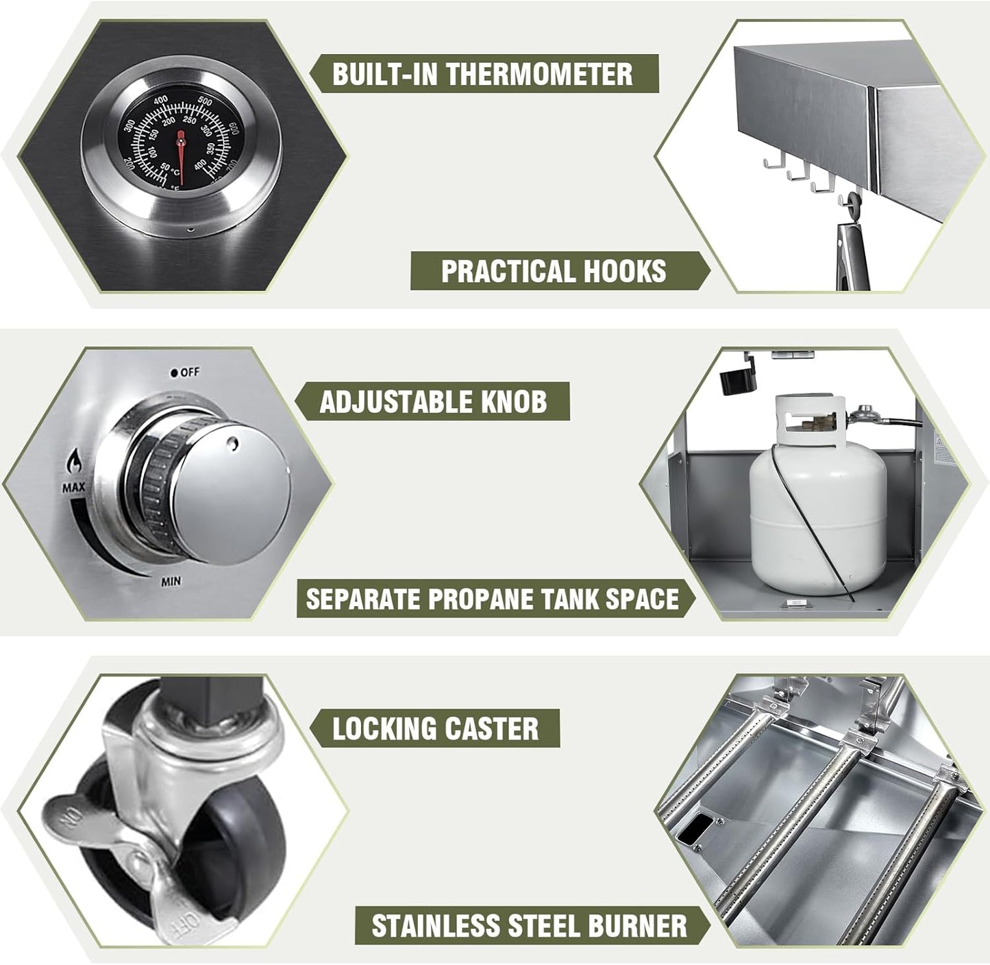 BESTFIRE 68,000 BTU 5+1 Burner Propane Grill - Stainless Steel BBQ with 647 sq in UPGRADED OIL-DRAIN Plates, Cast Iron Grates, Side Burner + FREE Food Clip for Outdoor Cooking