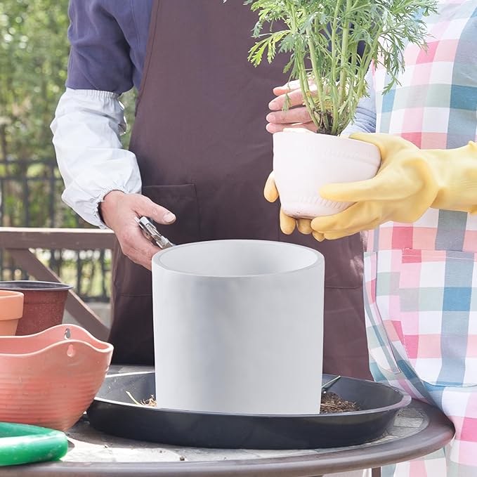 11 Inch Pot for Plants, Large Cement Planter with Drainage Hole, Mid-Century Modern Concrete Flower Pots for Home Decor, Office & Outdoor (White)