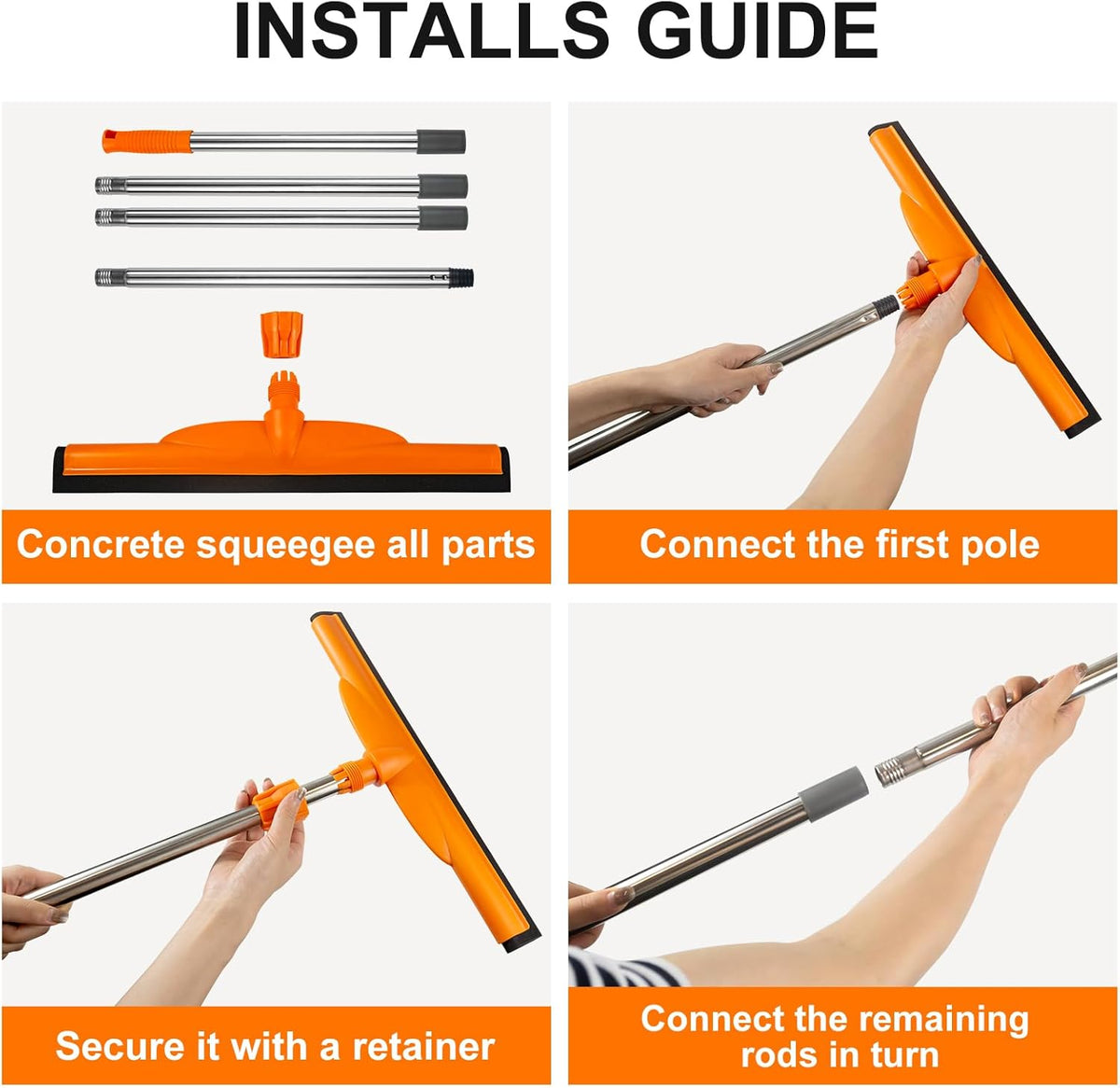 ITTAR Heavy-Duty Floor Squeegee, 62" Adjustable Handle, EVA Foam Blade, Ideal for Concrete, Garage, Patio & More