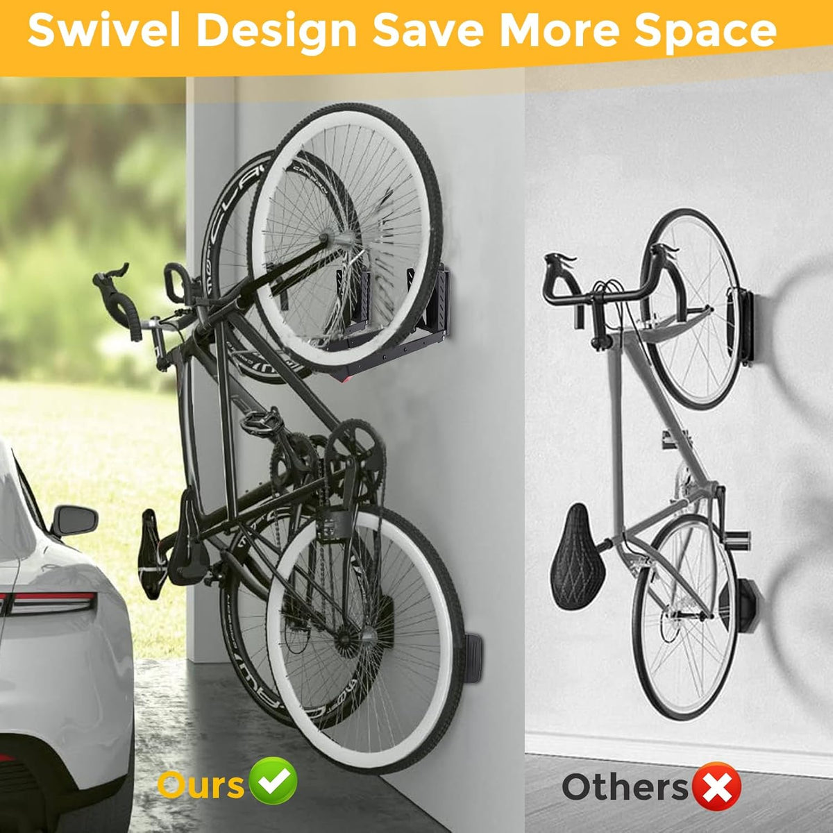 Swivel Bike Wall Mount, Vertical Bicycle Hook Hangers, Can Hold Up to 77 lbs, Cycle Wall Hanger for 16-29 Inch Diameter Wheels