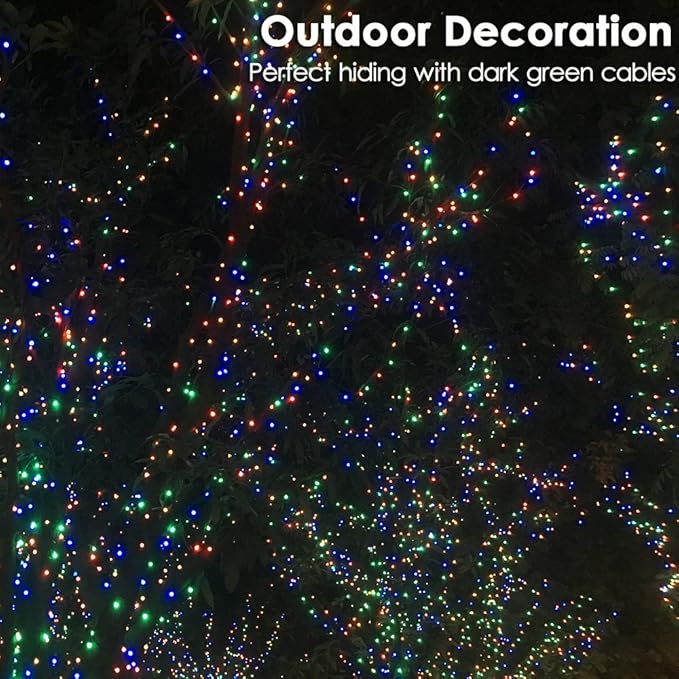 Christmas Light 100 LEDs 41ft Green Cable Wire Fairy String Twinkle Lights Plug in 12 Modes for Xmas Tree, Party, Indoor,Outdoor, Garden, Wedding, Home Decoration (Multi Color)