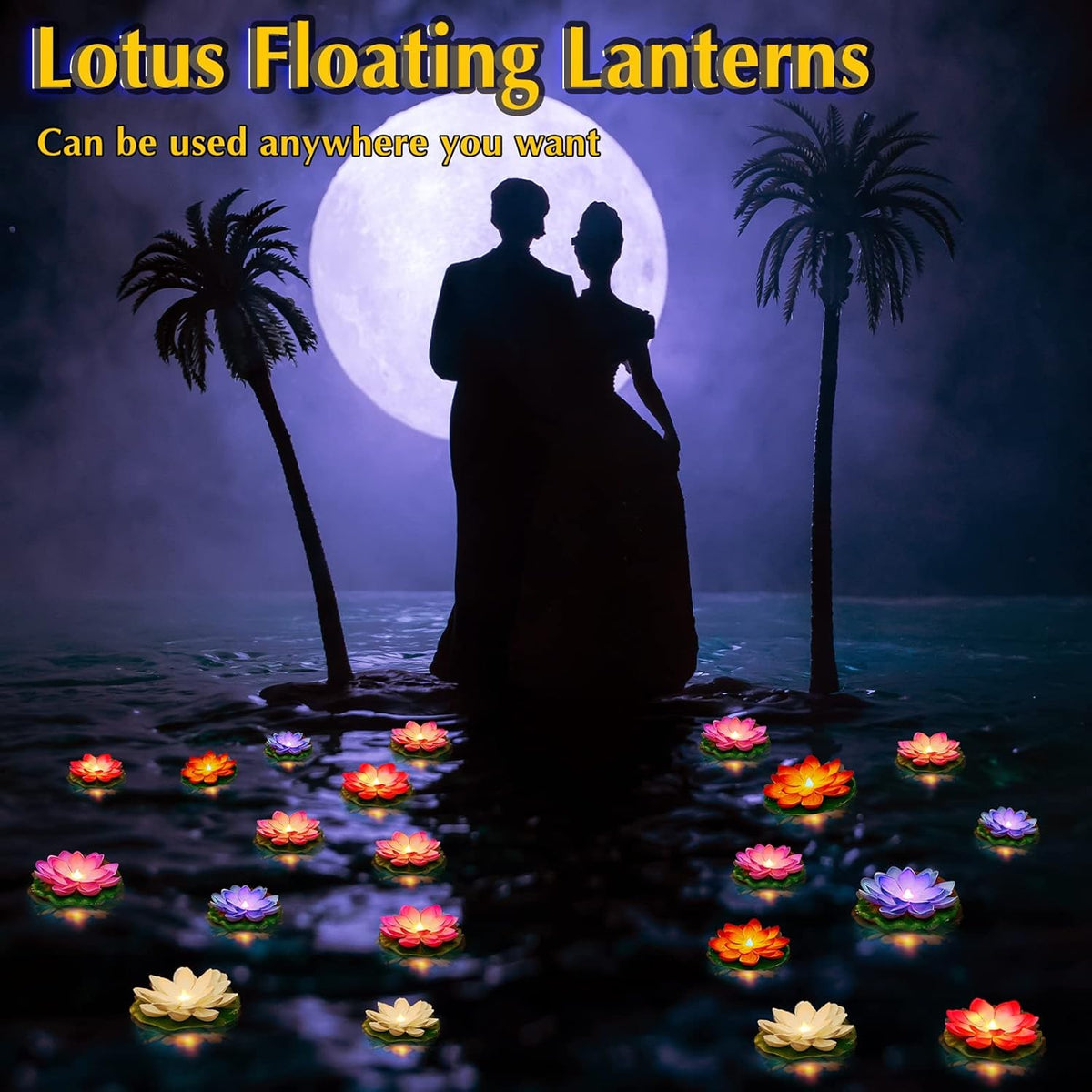 Liliful 24 Pcs Diwali Lotus Decoration Pool Floating Lights, Artificial Flowers Lotus with LED,Lily Pads Water Lantern for Indian Puja Home Decoration(3.94 Inch, 5.91 Inch,Colorful)