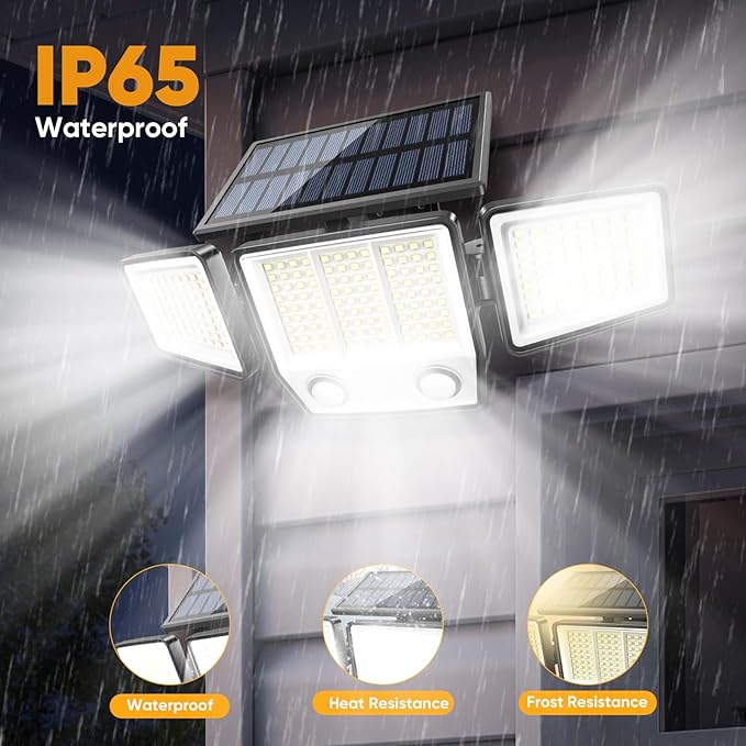 Solar Motion Sensor Outdoor Lights Waterproof - 3000LM 3 Modes Solar Security Lights Outdoor 270° Illumination IP65 LED Flood Wall Light for Garden Yard Patio Pathway (1Pack)