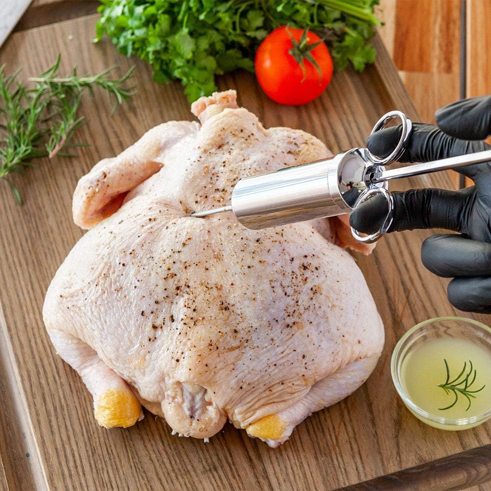 Restaurantware Met Lux Meat Injector Kit Professional Food Injector Syringe Kit - 2 Ounce Syringe 3 Needles Stainless Steel Meat Injector Set 2 Cleaning Brushes For Marinating And Seasoning