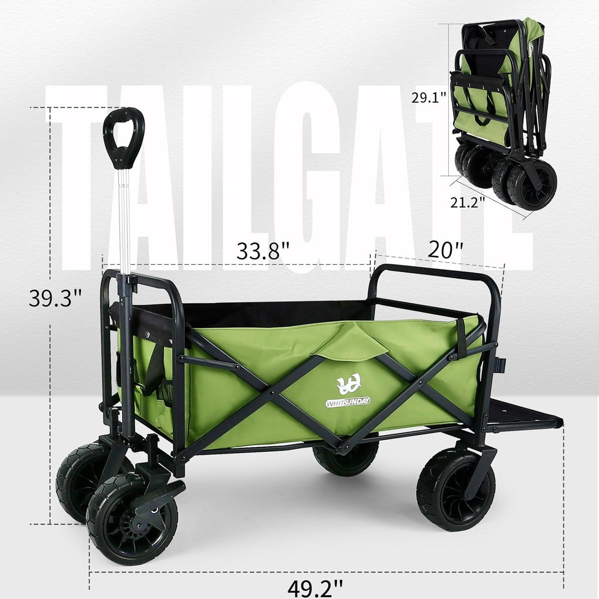 Whitsunday Collapsible Wagon with Tailgate for Camping Outdoor (Green, No Table)