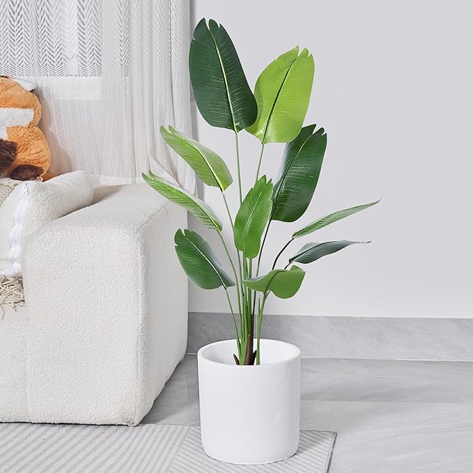 11 Inch Pot for Plants, Large Cement Planter with Drainage Hole, Mid-Century Modern Concrete Flower Pots for Home Decor, Office & Outdoor (White)