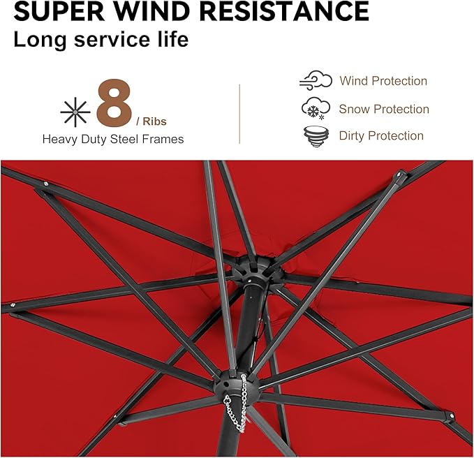 10ft Outdoor Patio Umbrella - Table Umbrella Waterprool UV Protection, Sombrillas de Patio with Push Button Tilt&Crank, Sun Umbrella for Pool, Porch, Garden, Deck, Backyard(Red)