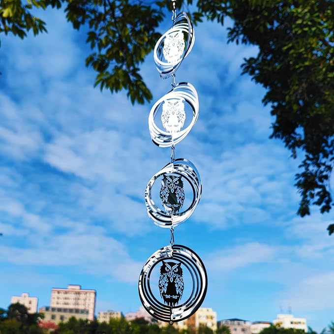 12 Discs Owl Bird Scare Discs Set-Highly Reflective Double-Sided Bird Reflectors,Extra Sparkly Owl Wind Spinner Outdoor Garden Decor, Bird Devices Deterrent to Scare Birds Away from Yard Patio Farm