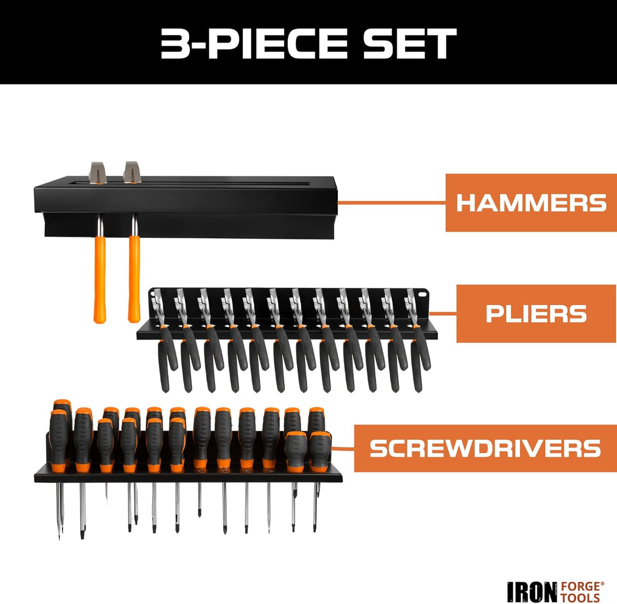 Metal Hand Tool Organizer, Hammer & Pliers and Screwdriver Storage Rack - Wall Mounted Holder for Workshop, Organizer and Storage