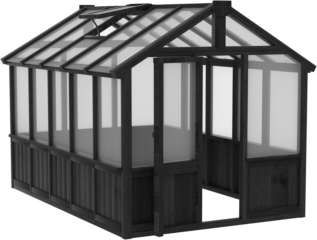 MUPATER 6 x 10 FT Wooden Polycarbonate Greenhouse with Ventilated Window & Lockable Door, Multi-Layer PC Panels for UV Protection, Walk-in Greenhouse Kit for Outdoor, Garden and Backyard, Black