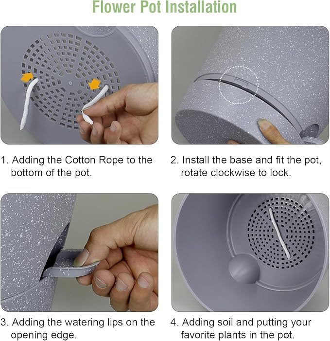 12 inch Large Self Watering Pots for Indoor Outdoor Plants, Plant Pots with Mesh Drainage Holes for Garden House Plants, Plastic Planters with Reservoir for Flower, Speckled Grey