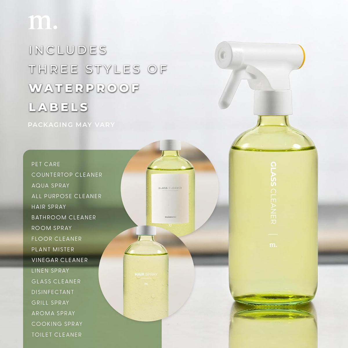 MaisoNovo Kitchen Spray Bottle - 16.9 fl oz Yellow x 2 with 16 Labels